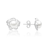 Cercei argint cu perle naturale albe model floare DiAmanti SK17211E_W-G
